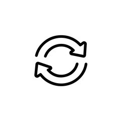 Circular arrows icon indicating continuous process or cycle.  Two arrows forming circle represent renewal, regeneration, and endless loop.  This symbol is perfect for social media posts promoting recy