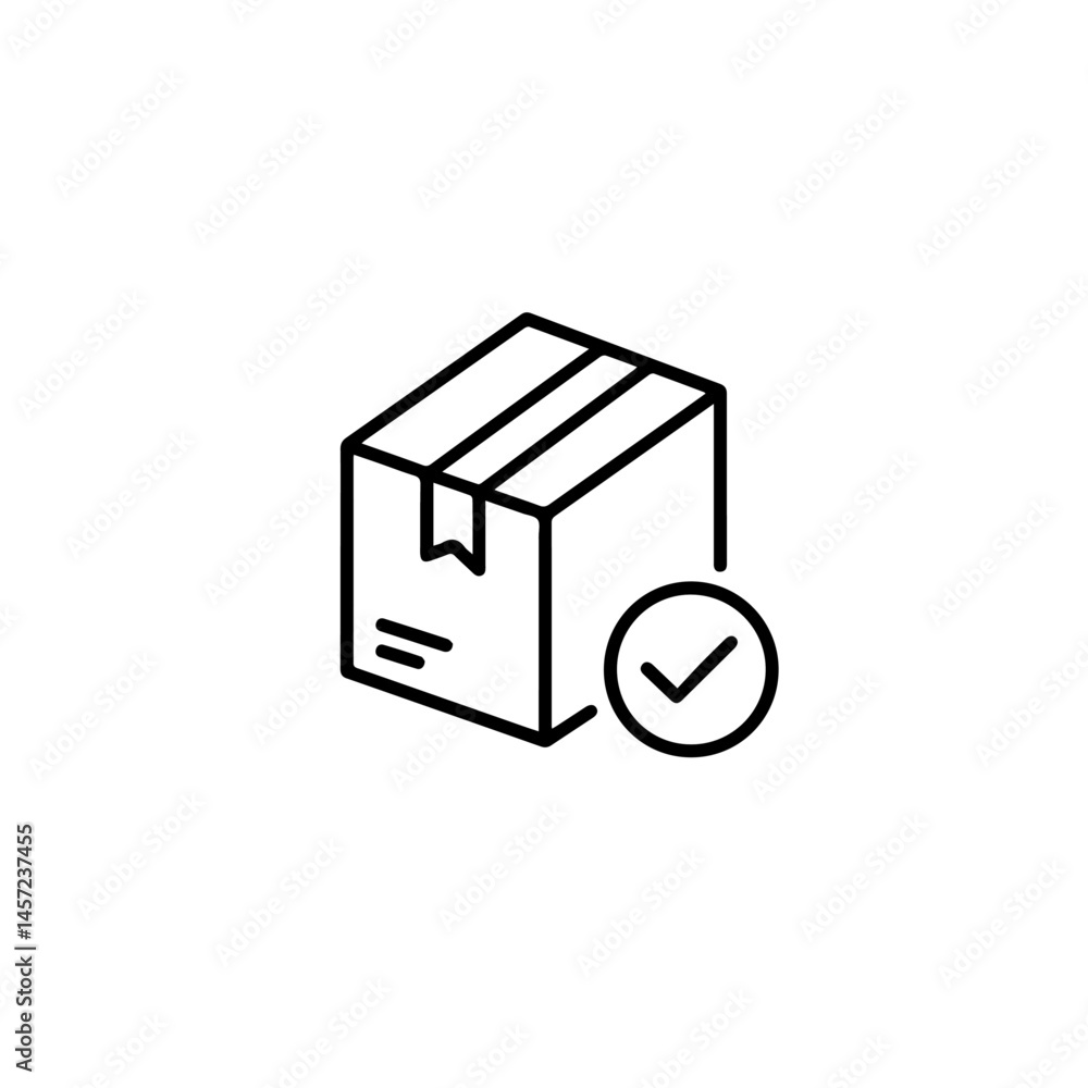 Poster secure package delivery service. order confirmation with box and checkmark. reliable shipping packag