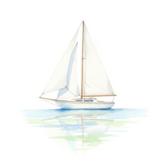 Fototapeta premium Watercolor Sailboat on Calm Water