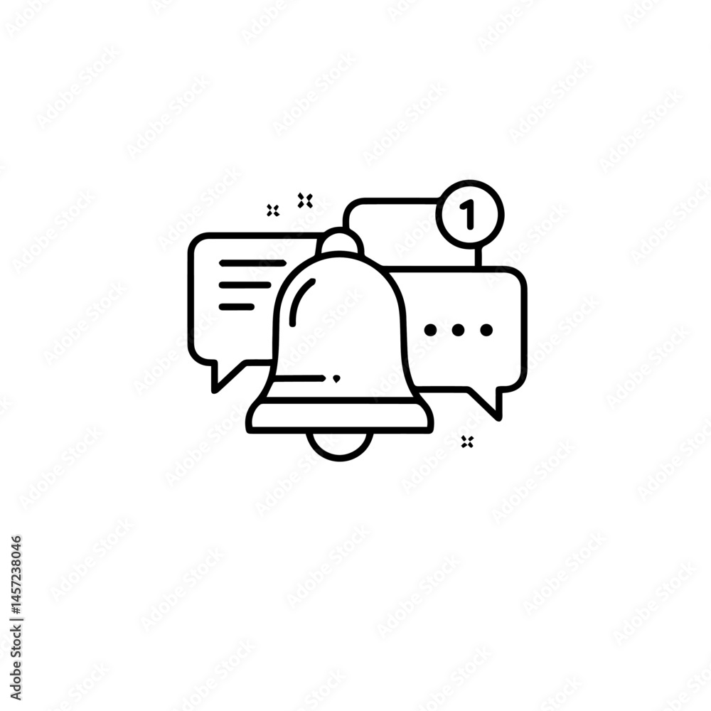 Poster notification bell icon with messages and alerts in minimalist style