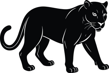 black and white illustration of a panther walking