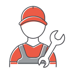 Mechanic character holding a wrench against a minimal background  