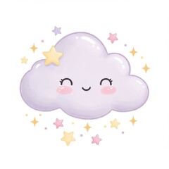 Cute Purple Cartoon Cloud with Stars Illustration