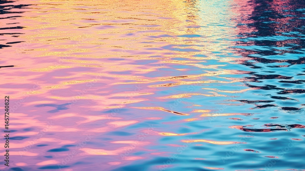 Poster calm water reflects colorful light forming abstract patterns on surface