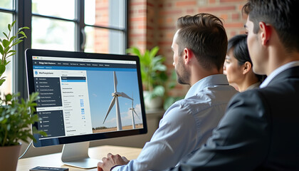 Team of professionals collaborating and discussing ideas in a modern office setting