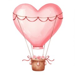 Pink Watercolor Heart Shaped Hot Air Balloon