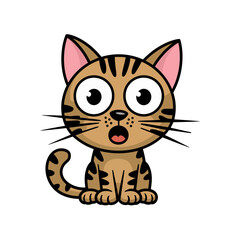 Surprised Brown Cat Cartoon Vector &ndash; Cute Kitty Clipart with Big Eyes for Kids & Crafts