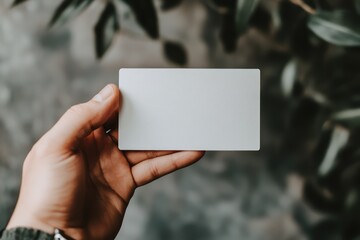 Hand holding blank business card on clean background