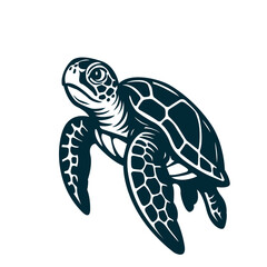 black silhouette sketch of oceanic big turtle. flat vector illustration isolated on white background