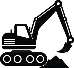  black and white illustration of an excavator construction machine