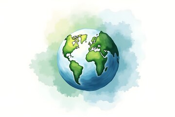 Naklejka premium Watercolor Earth and Nature: Soft Brushstrokes of Nature and Planet