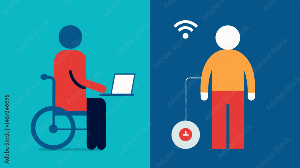Poster disability barriers a representation of a person with a disability using advanced technology like ad