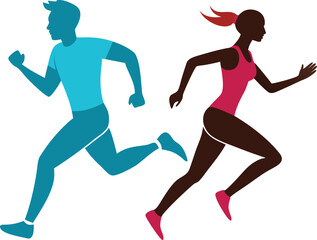 silhouette of a man and woman running together