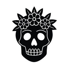 skull wearing a colorful floral crown vector art silhouette