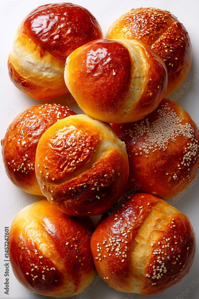 Poster golden yeast rolls arranged in a warm, inviting display emphasizing their soft textures and glossy s