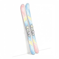 Pastel Pink and Blue Skis Illustration