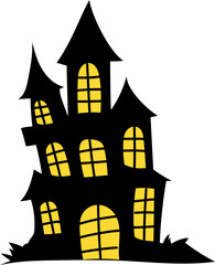 Haunted House Silhouette in Spooky Halloween Illustration