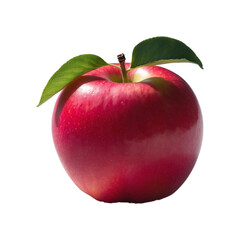 Fresh Red Apple with Green Leaves on White Background