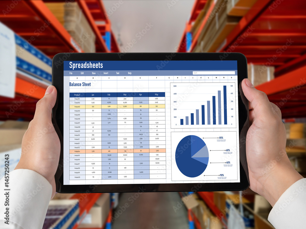 Poster spreadsheet document information financial startup concept. data and graphs in spreadsheet documents