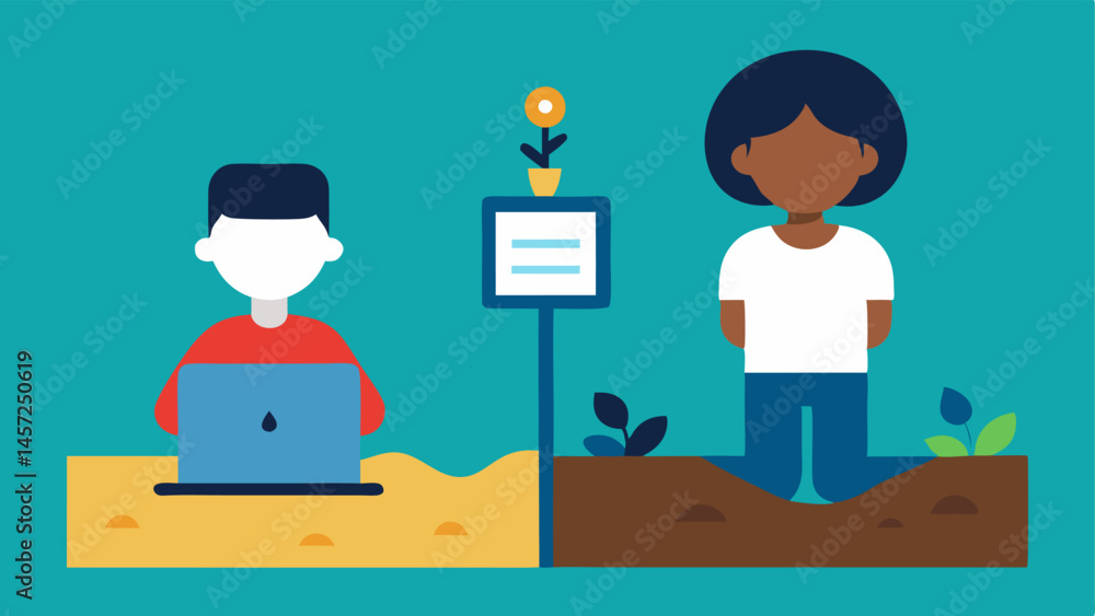 Poster access to technology a split screen showing on one side a child engaged with a laptop and educationa