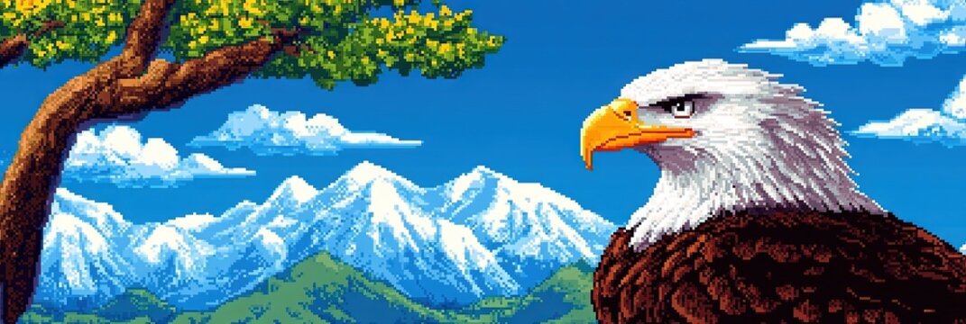 16-bit pixelart bald eagle 