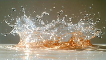 Water Splash with Golden Hues on Light Background