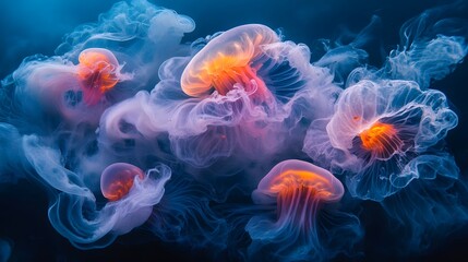 Obraz premium Abstract deep sea scene with liquid light and glowing creatures