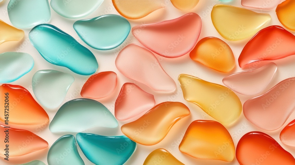 Poster colorful translucent abstract shapes arranged on a light colored background