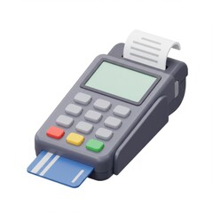 3D Render of a Gray Payment Terminal with a Blue Credit Card