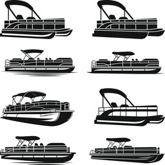 Pontoon Boat Set Silhouettes, Pontoon Boat SVG File, Lake Life Silhouette