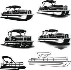Pontoon Boat Set Silhouettes, Pontoon Boat SVG File, Lake Life Silhouette