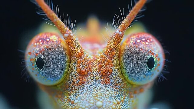 Shrimp's Orange Eyes Macro Closeup with Detailed Texture and Background in Black