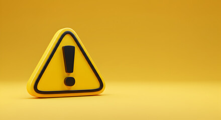 Vibrant Yellow Triangular Warning Sign with Black Exclamation Point on Matching Yellow Background