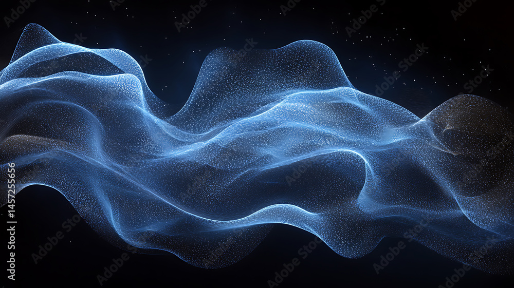 Poster abstract digital waveform background with glowing particles in blue tones artistic visualization bac