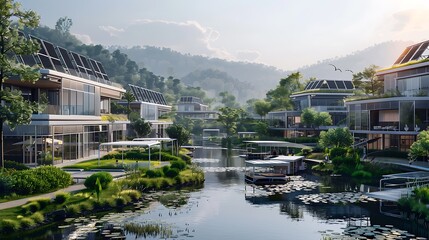 Obraz premium Technology smart village with interconnected sustainable homes