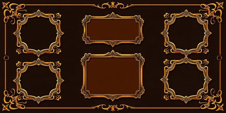 Golden medieval-style UI button frames with ornate borders, perfect for RPG game interfaces, ornament, interface
