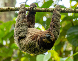 A sloth hanging from a tree branch in Costa Rica�s rainforest canopy.