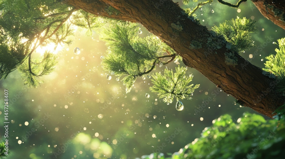 Poster a close up view of tree branches and sparkling rain