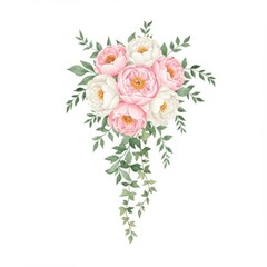 Obraz premium Watercolor Peony Bouquet with Pink and White Blooms
