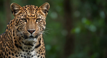 Obraz premium Leopard in jungle with focused eyes and smooth fur 