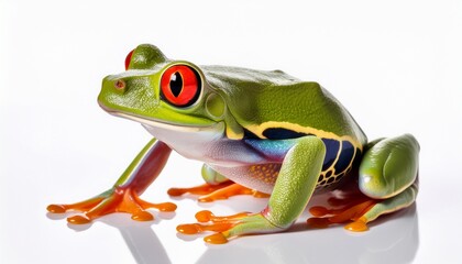 Obraz premium single red eyed tree frog against plain white exotic nature photography
