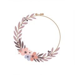 Naklejka premium Pastel Pink Purple Floral Wreath Gold Frame