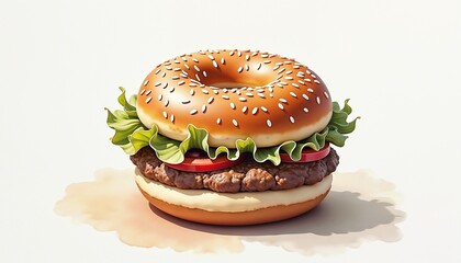 Close-up burger with donut bun brown and green representing a novelty food combination