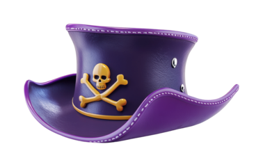 Purple pirate hat with skull and crossbones emblem, cut out - stock png.