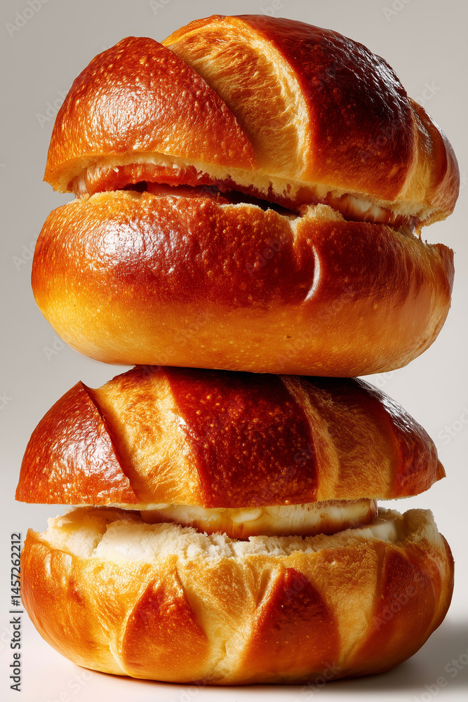 Poster two sandwich rolls stacked attractively with a golden-brown finish creating an inviting display. cle