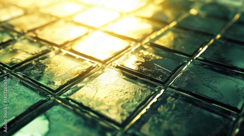 Poster a close up image shows a tiled square and light effect