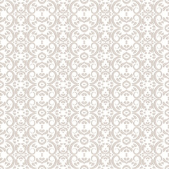 Classic ornamental Seamless pattern in beige colors. Traditional damask background design for fabric, textiles, home decor, linen