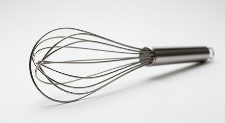 Stainless steel whisk on white background