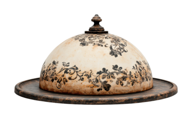 Antique decorative food dome with intricate floral patterns, cut out - stock png.