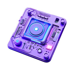 Fototapeta premium Futuristic circuit board with glowing blue accents in close-up view, cut out - stock png.